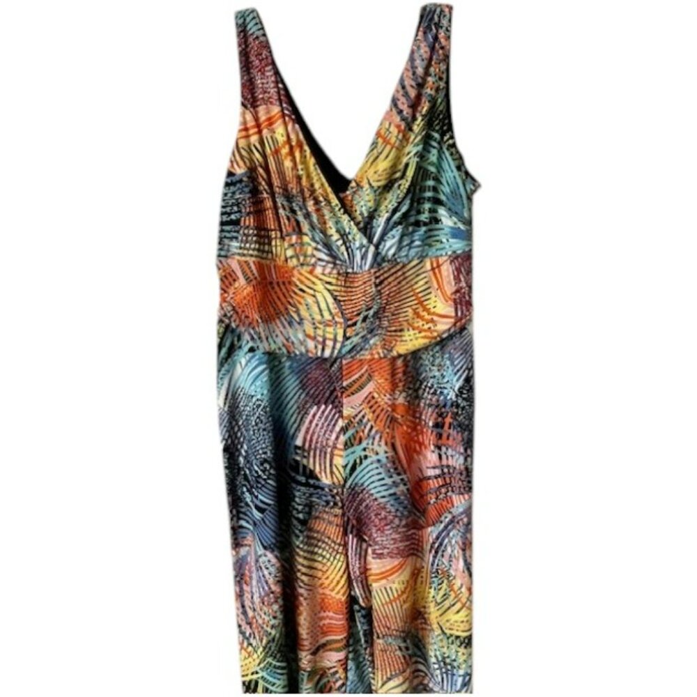 Pappagallo Alex Cross Front Wide Leg Flowy Royal Palm Jumpsuit - Multi - XL - Picture 3 of 13